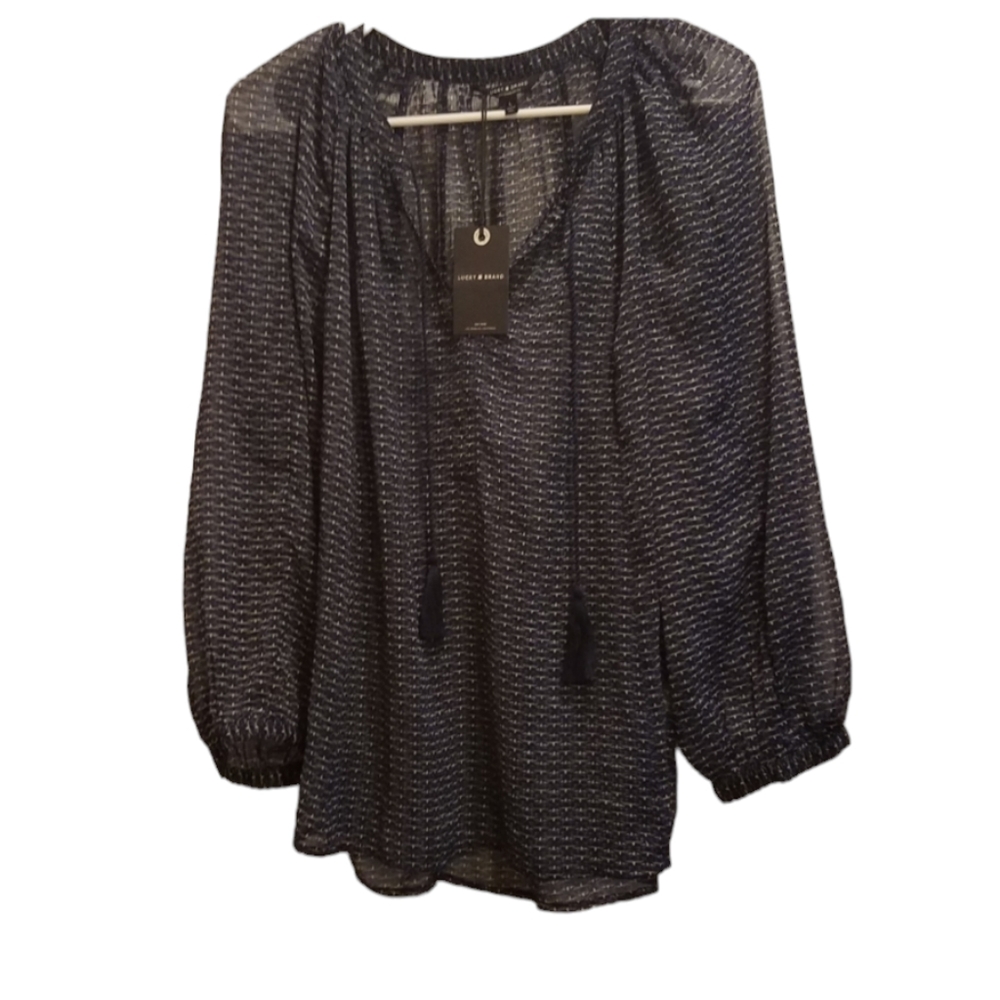 Lucky Brand NWT womens size large sheer long sleeve blouse